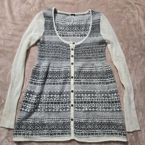 Free People Grey & Cream Nordic Fair Isle Merino Wool Angora Cardigan Small